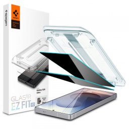 Folie de protectie Ecran Privacy Spigen GlastR EZ FIT HD pentru Samsung Galaxy S25 Ultra S938, Sticla Securizata, Full Glue, Set 2 bucati AGL09335
