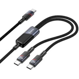 Cablu Date si Incarcare USB-C - 2 x USB-C HOCO U139 2in1, 100W, 1.2m, Negru