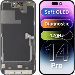 Display cu Touchscreen MP compatibil cu Apple iPhone 14 Pro, cu Rama, Versiune Soft OLED FHD 120Hz Diagnostic, Negru