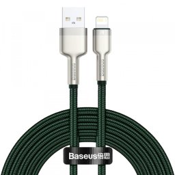 Cablu Date si Incarcare USB-A - Lightning Baseus Cafule Metal Series, 18W, 2m, Verde CALJK-B06