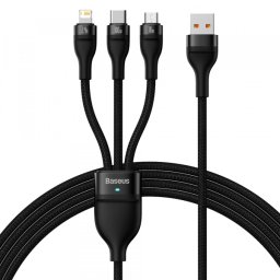 Cablu Incarcare USB-A - Lightning / microUSB / USB-C Baseus Flash Series II 3in1, 66W, 1.2m, Negru CASS040001