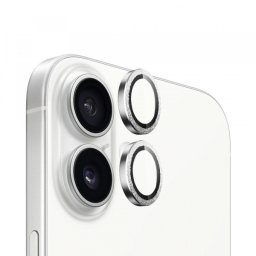 Folie de protectie Camera Spate Blueo Metal Frame pentru Apple iPhone 16 Plus / 16, Sticla Securizata, Argintie