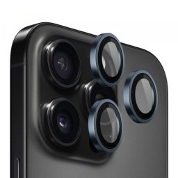 Folie de protectie Camera Spate Blueo Metal Frame pentru Apple iPhone 15 Pro, Sticla Securizata, Albastra