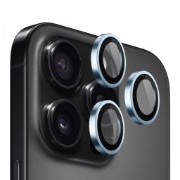 Folie de protectie Camera Spate Blueo Metal Frame pentru Apple iPhone 13 Pro Max / 13 Pro, Sticla Securizata, Bleu
