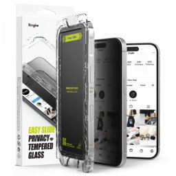 Folie de protectie Ecran Privacy Ringke Easy Slide pentru Apple iPhone 16 Plus / 15 Plus, Sticla Securizata, Full Glue, Set 2 bucati
