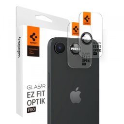 Folie de protectie Camera Spate Spigen GlastR EZ FIT Optik Pro pentru Apple iPhone 17e / 16e, Sticla Securizata, Set 2 bucati, Neagra AGL09279