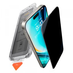 Folie de protectie Ecran Privacy Torras GlassGo Install Master pentru Apple iPhone 16 Pro, Sticla Securizata, Full Glue