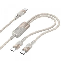 Cablu Date si Incarcare USB-C - 2 x USB-C HOCO U139 2in1, 100W, 1.2m, Auriu