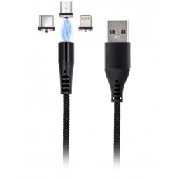 Cablu Date si Incarcare USB-A - Lightning / microUSB / USB-C MaXlife MXUC-02-2 3in1, 18W, 1m, Negru