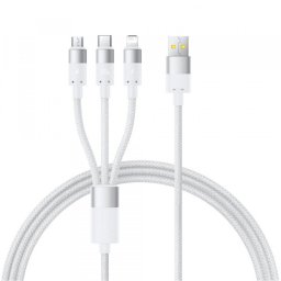 Cablu Incarcare USB-A - Lightning / microUSB / USB-C Baseus StarSpeed 3in1, 100W, 1.5m, Alb P10319900211-00