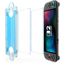 Folie Protectie Ecran Techsuit SwitchAura Applicator pentru Consola Nintendo Switch 2, Sticla Securizata, Set 2 bucati