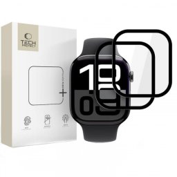 Folie Protectie Tech-Protect Flex+ pentru Apple Watch Series 10 / 11 46mm, Set 2 bucati, Sticla Flexibila, Neagra