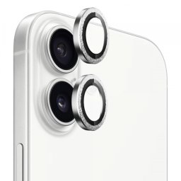 Folie de protectie Camera Spate Blueo Glitter Diamond Metal Frame pentru Apple iPhone 17, Sticla Securizata, Argintie