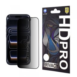 Folie de protectie Ecran Privacy Lito HD Pro pentru Apple iPhone 18 Pro / 17 Pro, Sticla Securizata, Full Glue