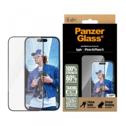 Folie de protectie Ecran PanzerGlass Ultra-Wide Fit pentru Apple iPhone 16 / 15, Sticla Securizata, Full Glue, Neagra