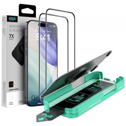 Folie de protectie Ecran ESR Armorite UltraFit pentru Apple iPhone 17 / 16 Pro, Sticla Securizata, Full Glue, Set 2 bucati, Neagra
