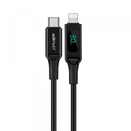 Cablu Date si Incarcare USB-C - Lightning Acefast C6-01 Display, 20W, 1.2m, Negru