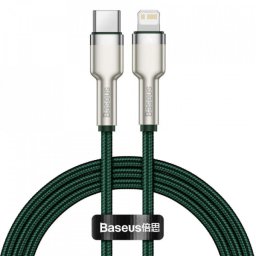 Cablu Date si Incarcare USB-C - Lightning Baseus Cafule Metal, 20W, 1m, Verde CATLJK-A06