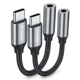 Adaptor Audio USB-C - 3.5mm Techsuit AC12 FuseXound, Gri, Set 2 bucati