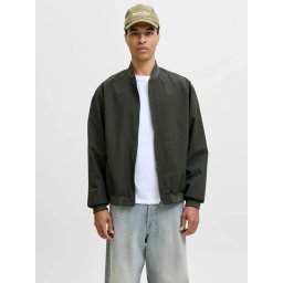 Jack & Jones, Jacheta bomber, barbati, cu buzunare oblice fara fermoar, Verde inchis (SELECTATI MARIMEA: XL)