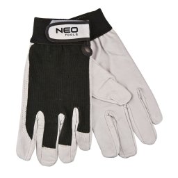 Manusi de lucru din piele, marimea XL, alb/negru, NEO