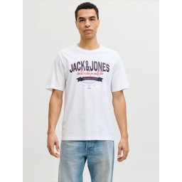 JACK & JONES Tricou albastru noapte / roşu închis / alb