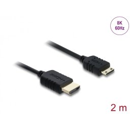 Cablu Coaxial High Speed HDMI la mini-C HDMI 8K60Hz/4K240Hz 2m Negru, Delock 81685