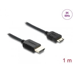 Cablu Coaxial High Speed HDMI la mini-C HDMI 8K60Hz/4K240Hz brodat 1m Negru, Delock 81687