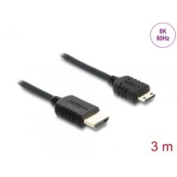 Cablu Coaxial High Speed HDMI la mini-C HDMI 8K60Hz/4K240Hz brodat 3m Negru, Delock 81689