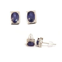 Cercei Safir Albastru Oval Fatetat - 7x5x15 mm - Argint 925 - Piatra Luminsrii si Armoniei - 1 Pereche