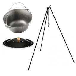 Set ceaun fonta cu capac emailat si trepied metalic, 16 L, Premium