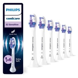 Rezerve Sonicare Sensitive HX6056/87, pachet de 6 capete de periere, Standard, click-on, sincronizarea modurilor BrushSync, Alb