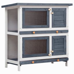 Gossi cusca de iepuri pentru exterior, 4 usi, gri, lemn