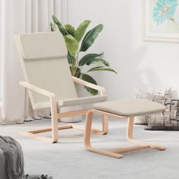 Gossi scaun de relaxare cu taburet, crem, textil