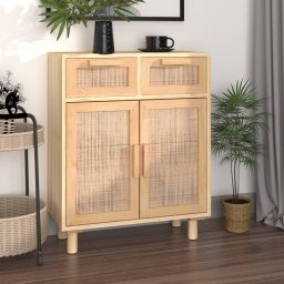 Gossi servanta, maro, 60x30x75 cm, lemn masiv pin si ratan natural