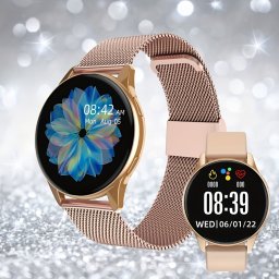 Smartwatch pentru dama, ecran 3.8 cm, bratara metal + silicon, TMHB7446213 (Culoare: auriu)