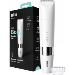 Mini aparat de tuns corporal Braun BS1000 Wet&Dry, cu pieptene de tuns, pe baterii, Alb