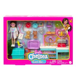 Set de joaca Barbie, Chelsea veterinar cu accesorii, par brunet , 15 cm