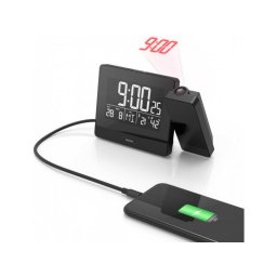 Ceas cu alarma si proiectie Hama Plus Charge, Negru