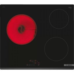 Plita incorporabila Bosch PKM631BB2E, Vitroceramica, 3 zone de gatit, TouchSelect, ReStart, Temporizator, HighSpeed, 60 cm, Negru