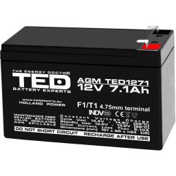 Acumulator TED Electric TED003416, 12V Stationar VRLA, Dimensiuni 151 x 65 x 95 mm, Baterie 12V 7.1Ah F1