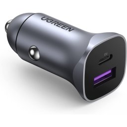Incarcator auto Ugreen 30W, USB-C, USB-A, PD QC 3.0, Gri