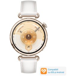 Smartwatch Huawei Watch GT 6, 41MM, Gold Stainless Steel Case, White Composite Leather Strap