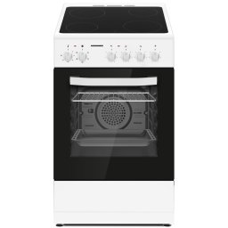Aragaz electric HEINNER HFSC-S56E4VWH, plita vitroceramica, 4 zone de gatit, Cuptor electric, Clasa A, Grill, Ventilatie, 50x60 cm, Alb