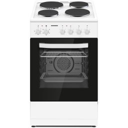 Aragaz electric HEINNER HFSC-S56E4HMWH, 4 plite electrice, Cuptor electric, Clasa A, Grill, Ventilatie, 50x60cm, Alb