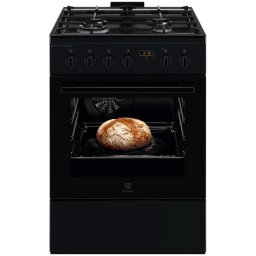 Aragaz Electrolux LKK664220K, Mixt, 4 arzatoare, SteamBake-gatire cu abur; AirFry, Autocuratare Catalitica, Timer mecanic, Aprindere integrata plita si cuptor, Grill Electric, Rotisor, Iluminare cuptor, 60 cm, Negru