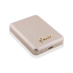 Acumulator extern wireless Guess, 5000mAh, 15W Magsafe, 1xUSB-C, Indicator baterie, Auriu