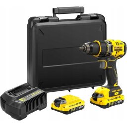 Masina de gaurit si insurubat Stanley SFMCD720D2K, 18 V, 2 x 2 Ah baterii, Diametru mandrina foraj 13 mm, Cuplu 80 Nm, Viteza rotatie 2100, Galben/Negru