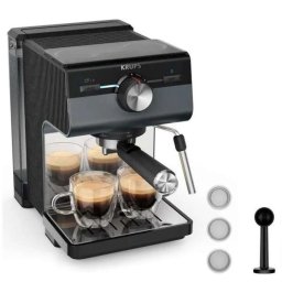 Espressor manual Krups Authentic+ XP384E10, 1400 W, 15 bar, capacitate 2 L, Oprire automata, Negru