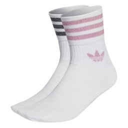 ADIDAS ORIGINALS Șosete 'Mid-Cut Glitter Crew 2 Pairs' roz eozină / roz amestecat / negru amestecat / alb